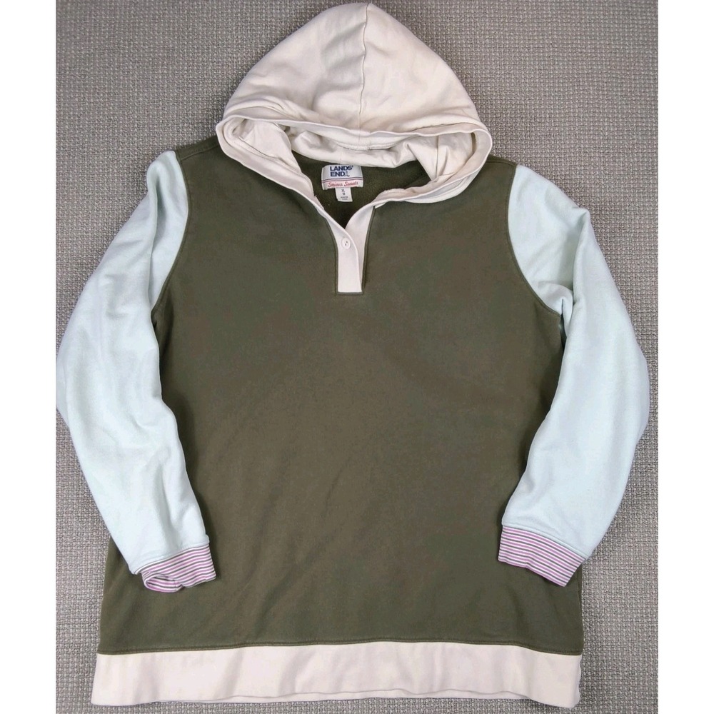 Lands' End Serious Sweats Hoodie Sweatshirt Tri Color Athleisure Outdoor Women L